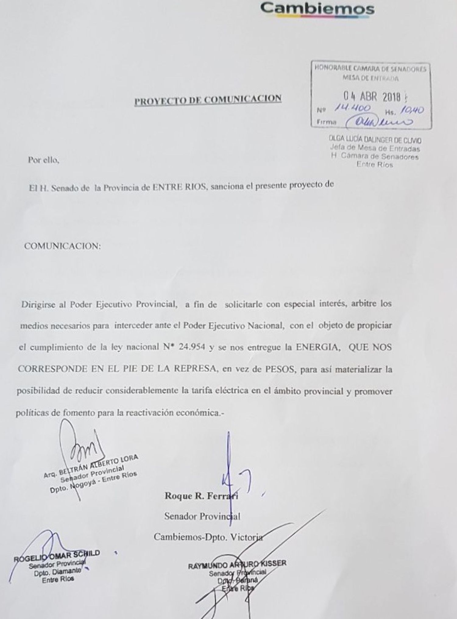 Solicitan a la provincia interceder ante la nación para que “entregue la energía que nos corresponde, en el pie de la represa”