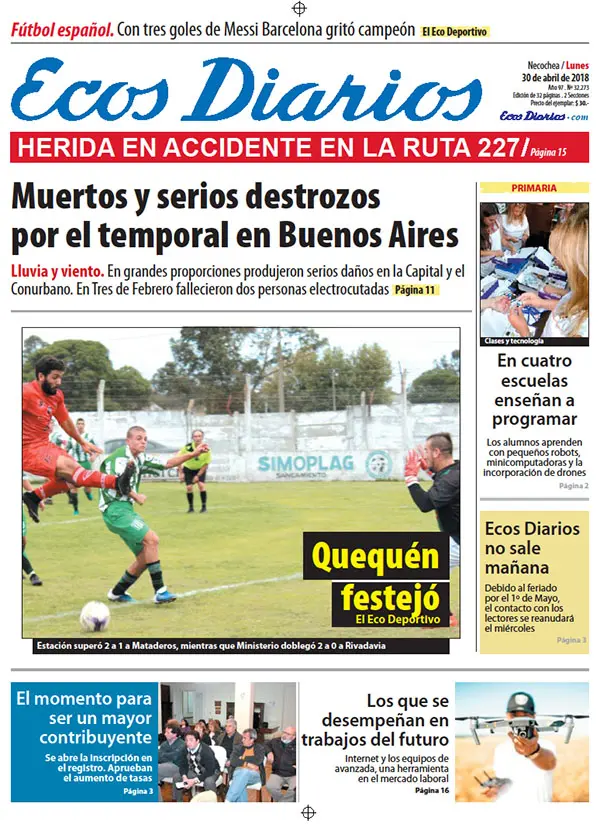 Tapa del 30 de abril de 2018