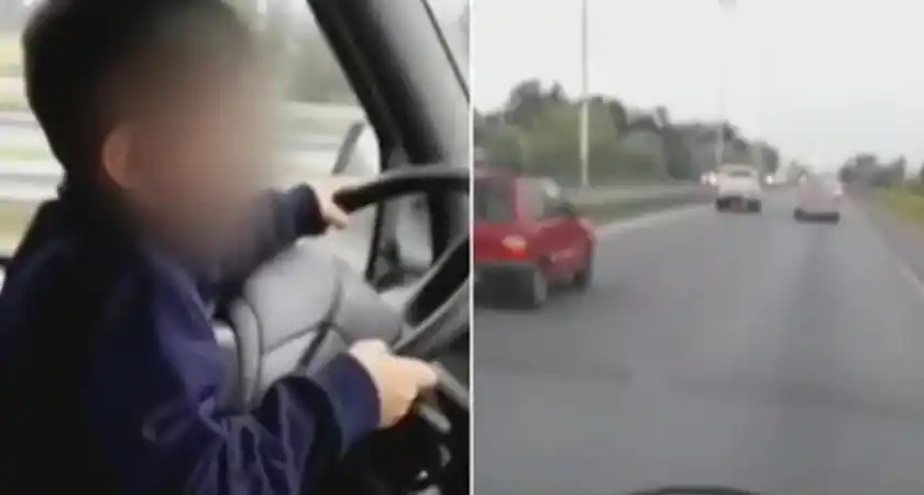 «Llevalo derecho»: un hombre le dio el volante a su hijo de 7 años en plena autopista