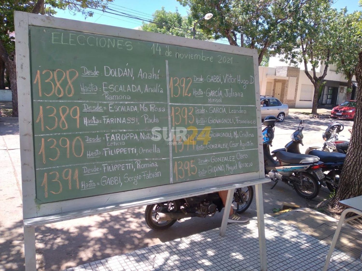 Colegio Industrial con pizarrón en la vereda