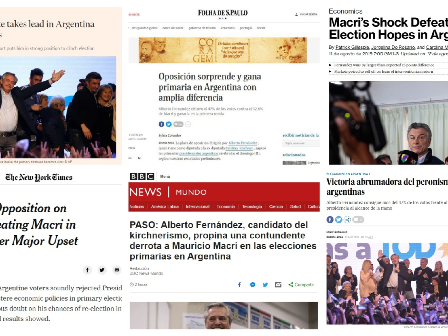 Medios del mundo consideran el resultado de las primarias argentinas como "impactante" e "irreversible"