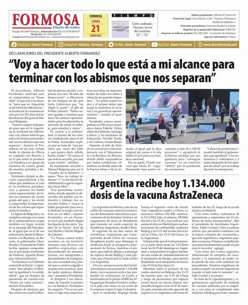 Tapa y Contratapa 21 de junio de 2021