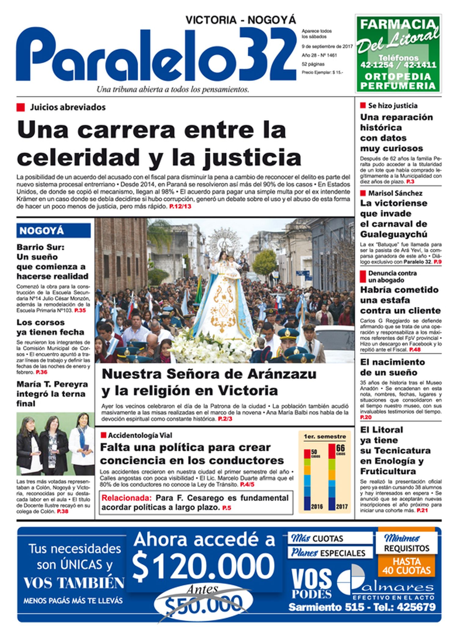 Tapa de Paralelo 32 edición Victoria/Nogoyá de este sábado 9 de septiembre