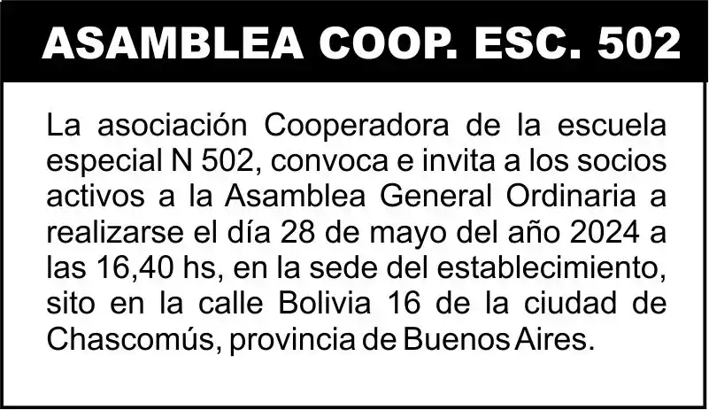 Asamblea asociación Cooperadora de la escuela especial N 502