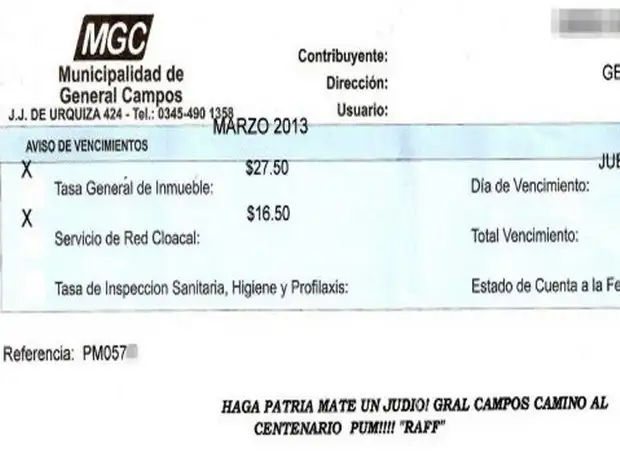 Boletas del municipio con leyendas antisemitas