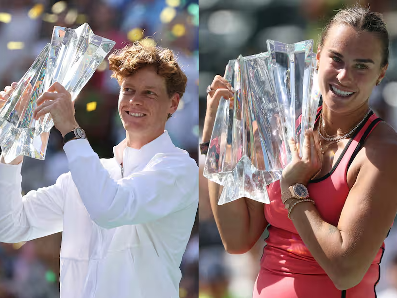 Jannik Sinner y Aryna Sabalenka, los campeones de Indian Wells 2026. Foto: AFP