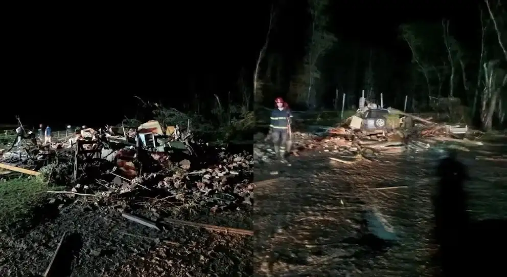 Imágenes de la vivienda destruida por un tornado en Las Flores.