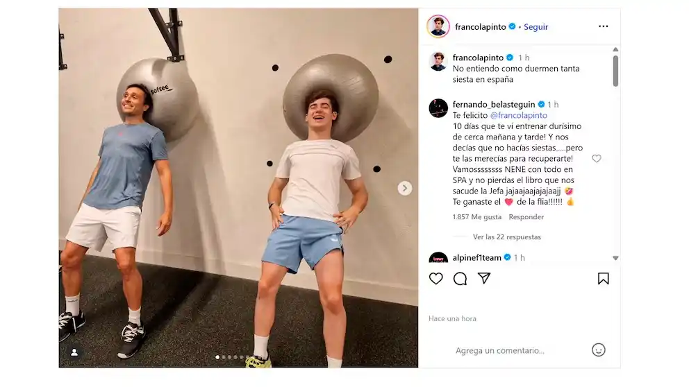 Franco Colapinto se estuvo entrenando con Fernando Belasteguín. (IG)