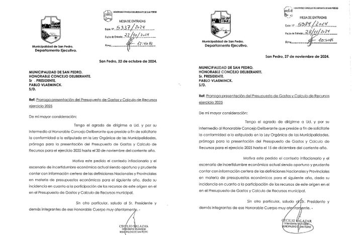 Expedientes pedido de prorroga presupuesto