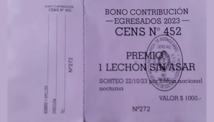 Bono contribución para el baile de egresados del CENS N°452
