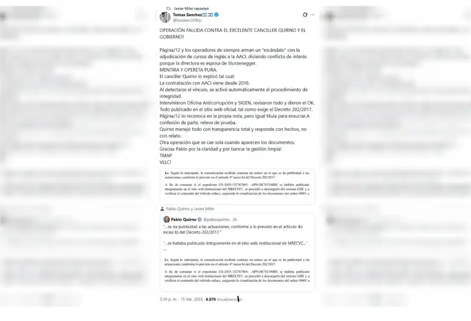 El Presidente en X defendió el contrato de Cancillería