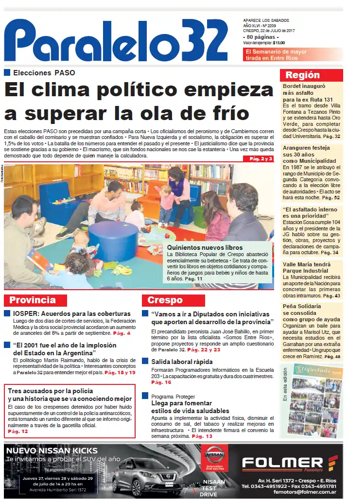 Tapa de este sábado de la edición Crespo de Paralelo 32