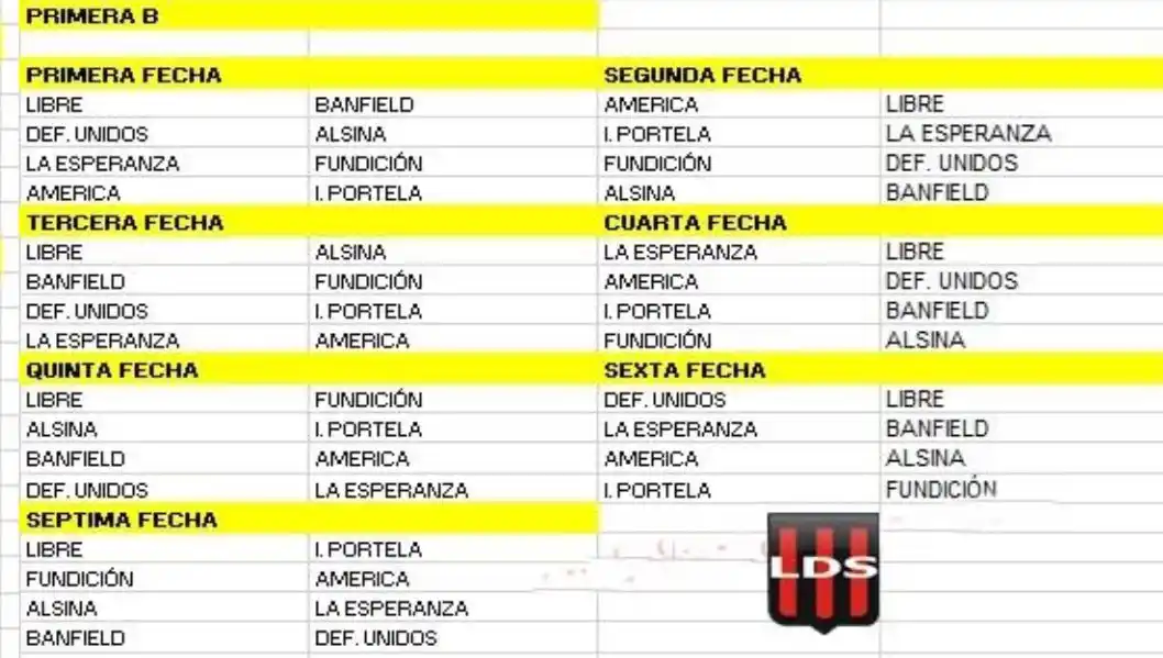 Fixture Primera B apertura ''75 años del Club Sportivo América''