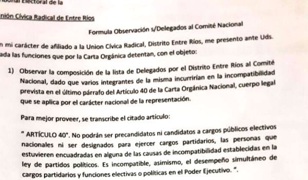 Impugnan a los candidatos al Comité Nacional de la UCR	 
