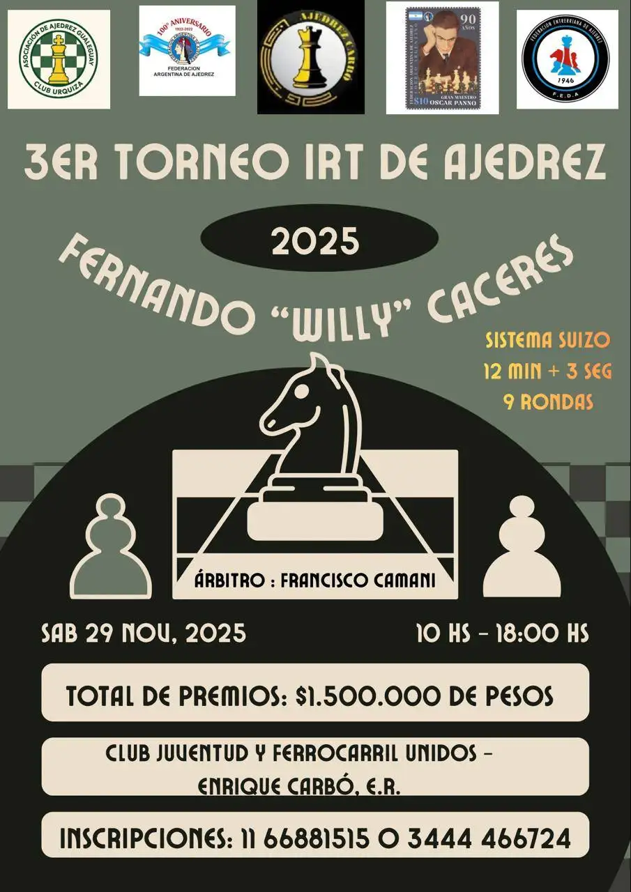 Carbó se prepara para vivir el 3º Torneo IRT de Ajedrez “Fernando ‘Willy’ Cáceres
