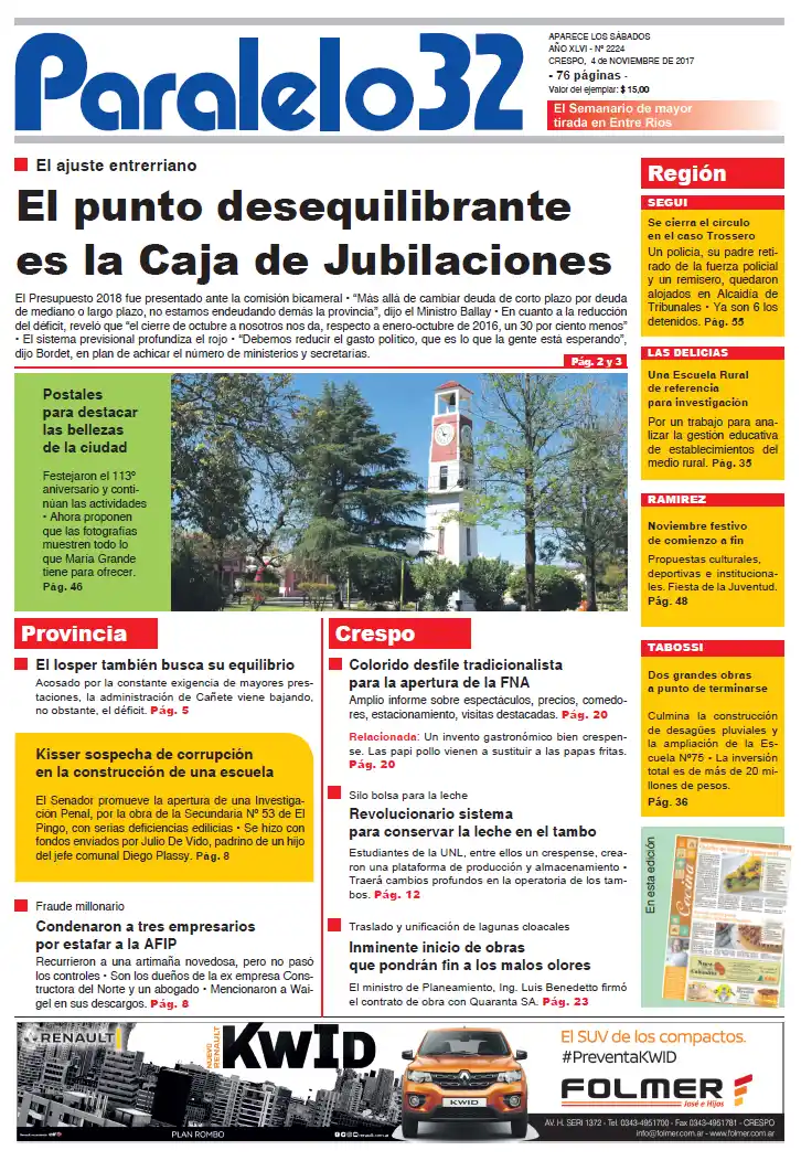 La tapa de Paralelo 32 edición Crespo de este sábado