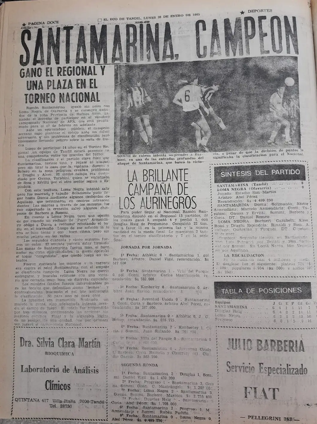 Parte de la cobertura de El Eco de Tandil en 1985.