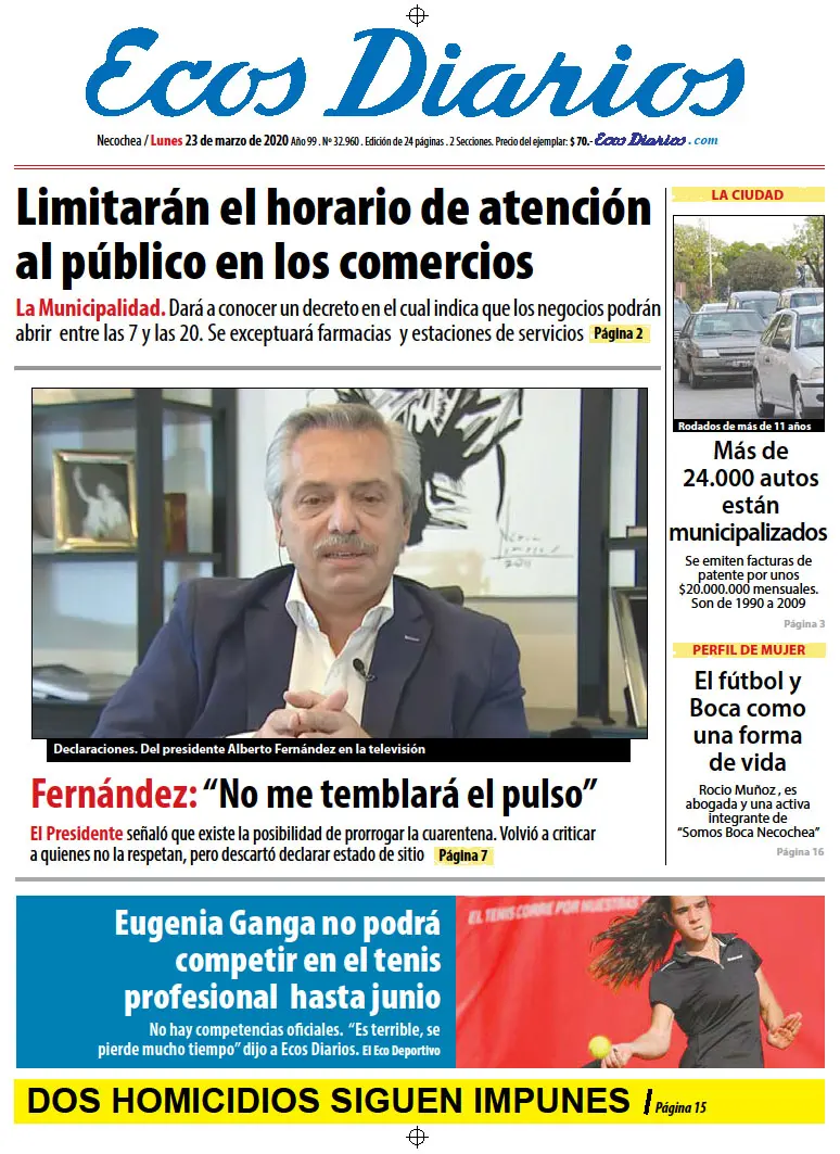 Tapa del 23 de marzo de 2020