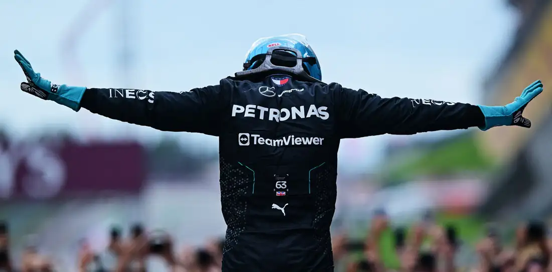 Russell celebra su primer puesto en Austria