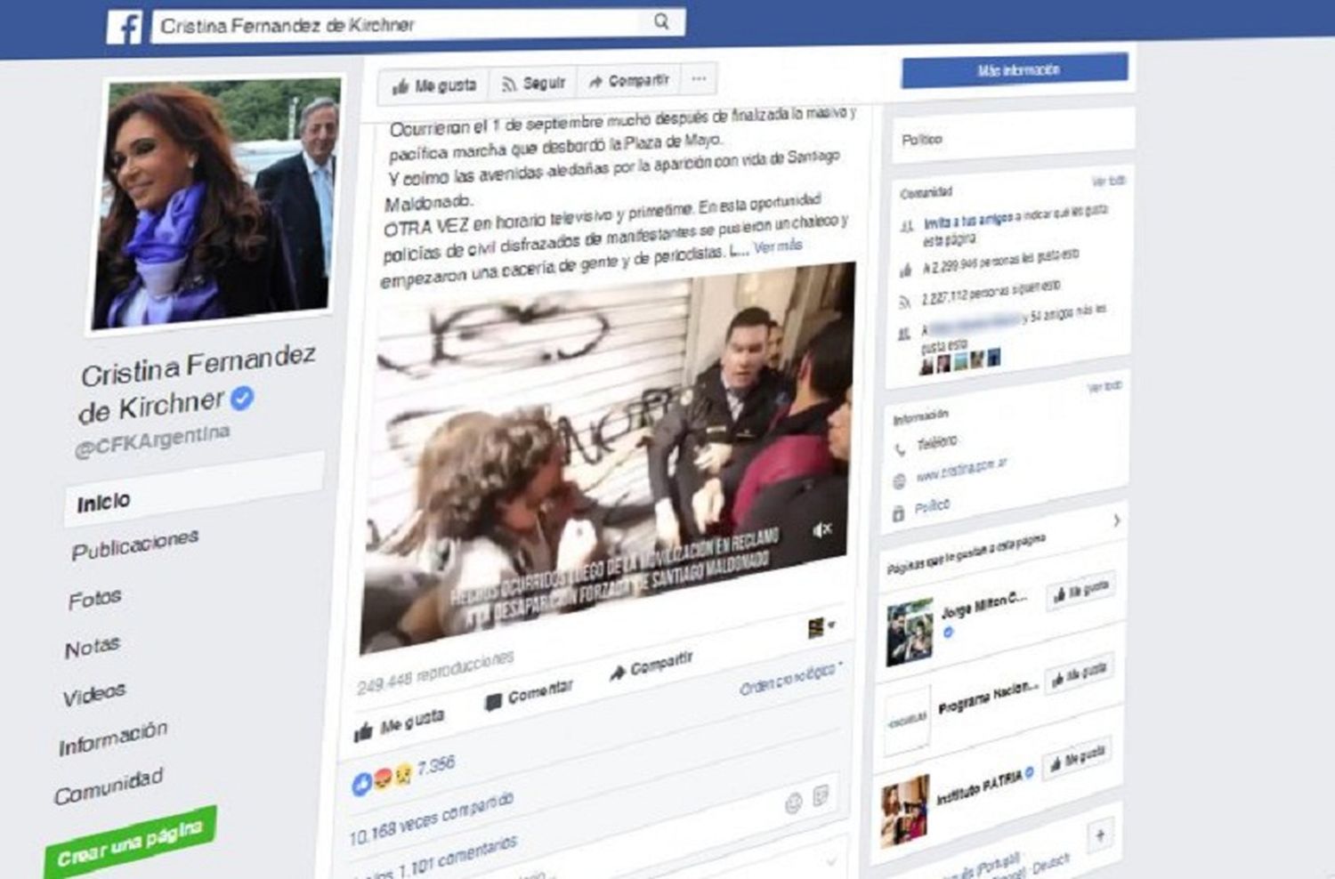 Cristina denunció una «cacería» policial