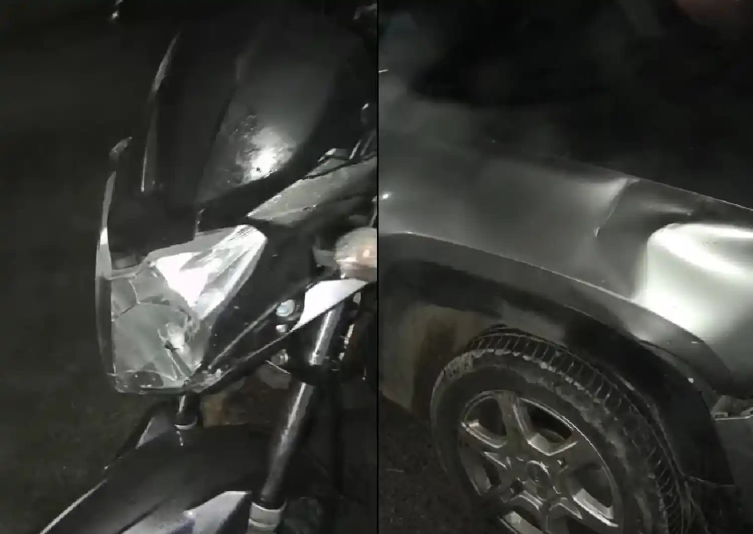 La moto y el auto colisionaron en el puente de acceso.