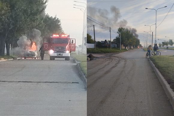 Un auto en llamas en Av. Italia generó alarma entre los vecinos del sector