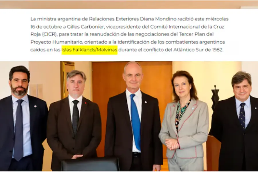La Cancillería en su página oficial denominó "Falklands" a las Islas Malvinas