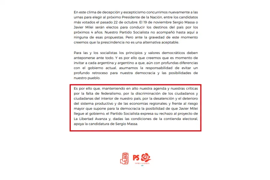 Comunicado del Partido Socialista