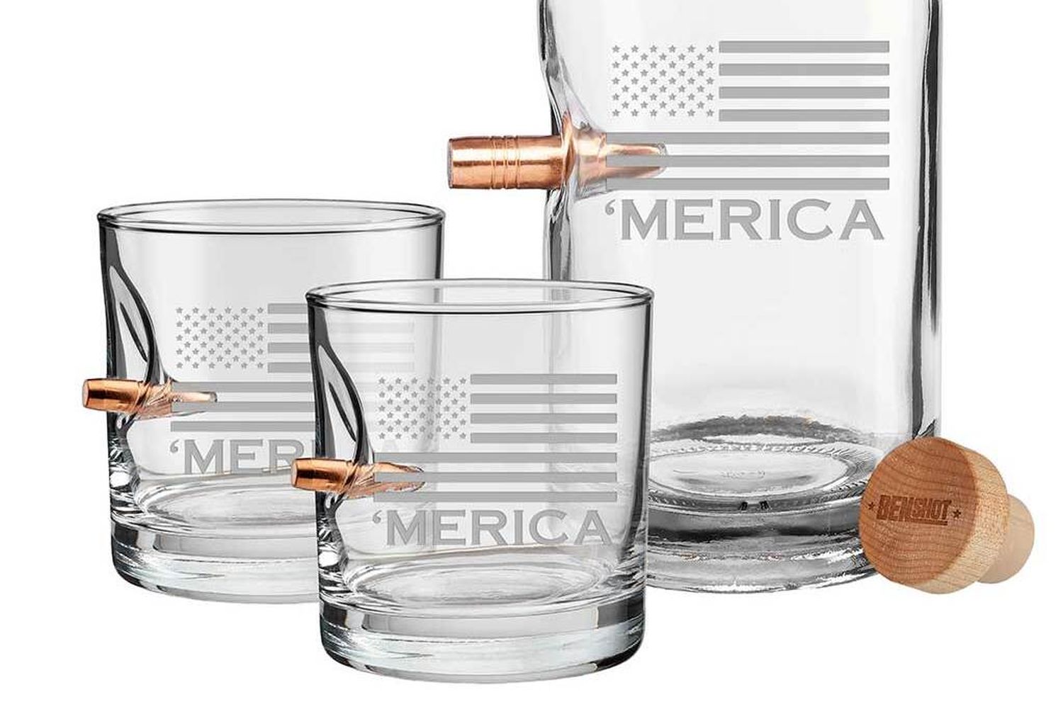 BenShot's glasses feature real bullets, blending artistry with functionality.