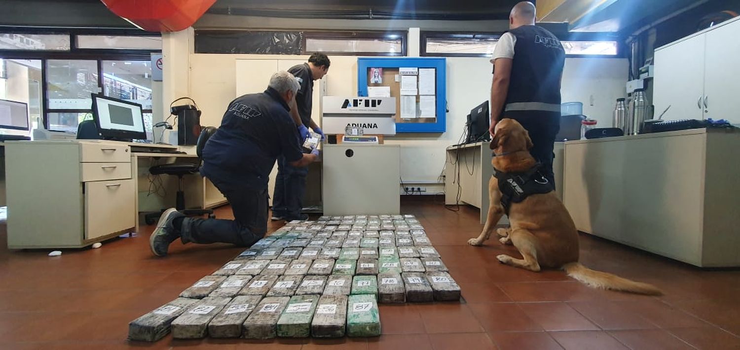 Aduana detuvo a dos personas que intentaban salir del país con 87 kilos de cocaína ocultos en un camión