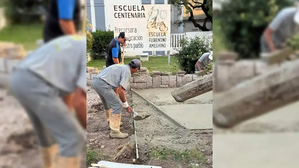 Realizan obras para renovar la vereda del Centro Educativo Florentino Ameghino