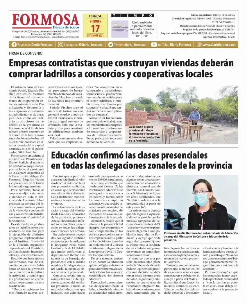 Tapa y Contratapa 17 de septiembre de 2021