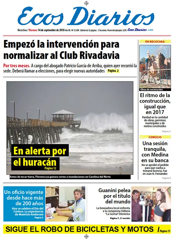 Tapa del 14 de septiembre de 2018