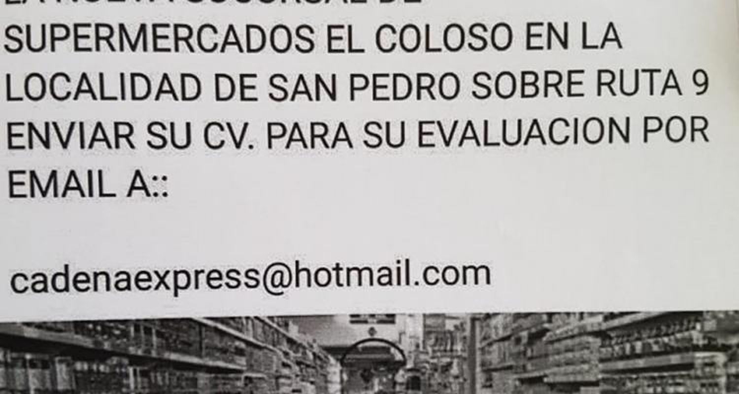 Alerta por falsa convocatoria de trabajadores para un supermercado