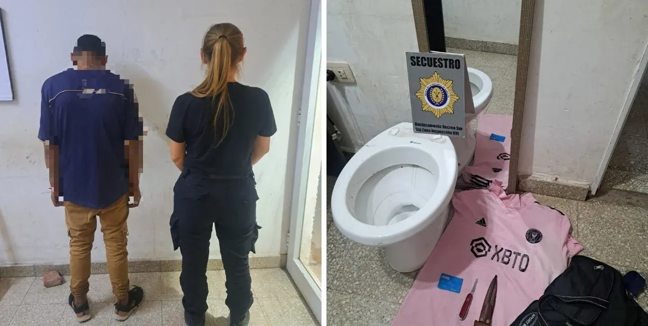 El detenido junto a los elementos que fueron secuestrados.