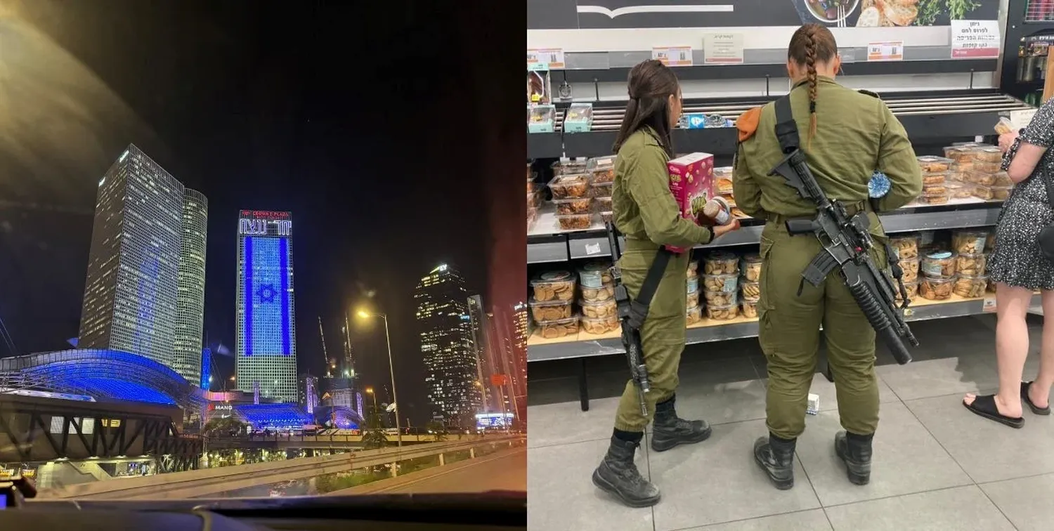 En Tel Aviv, la altura de los edificios es imponente y se nota una fuerte presencia de uniformados.