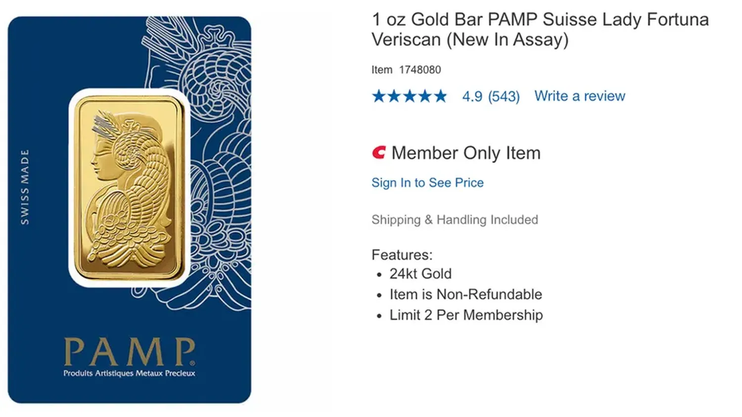 Costco gold bars sale