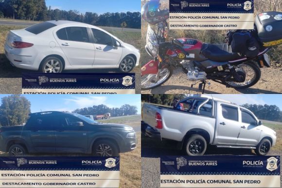 Dos camionetas, un auto y una moto secuestrados en ruta 9