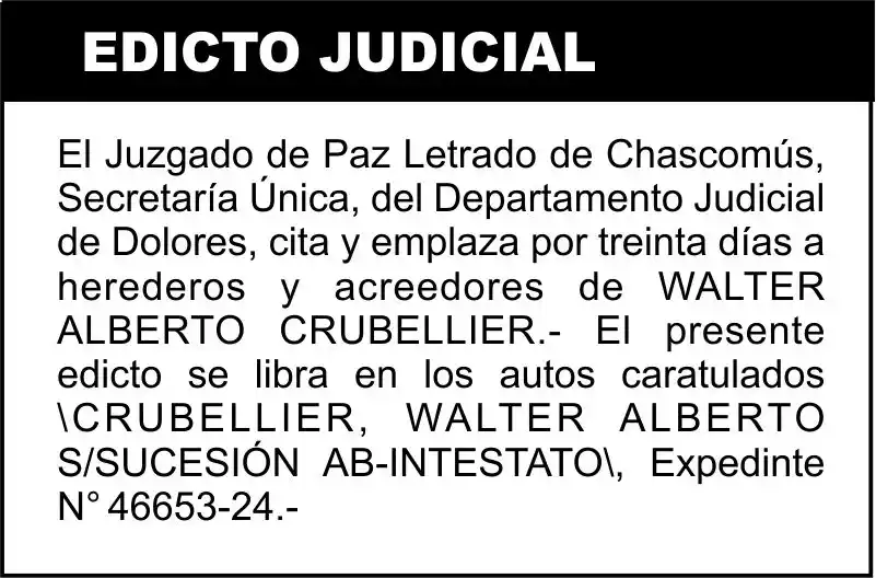 CRUBELLIER, WALTER ALBERTO S/SUCESIÓN AB-INTESTATO