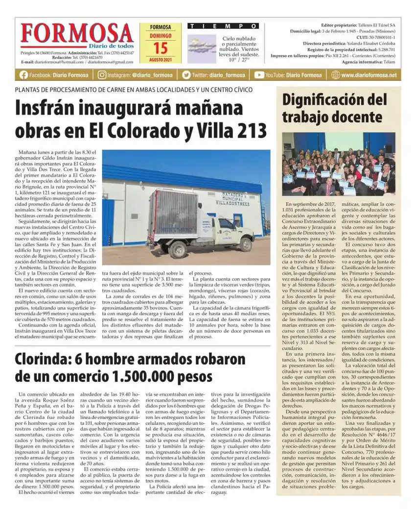 Tapa y Contratapa 15 de agosto de 2021