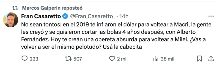 Galperín expresa su postura a través de reposteos