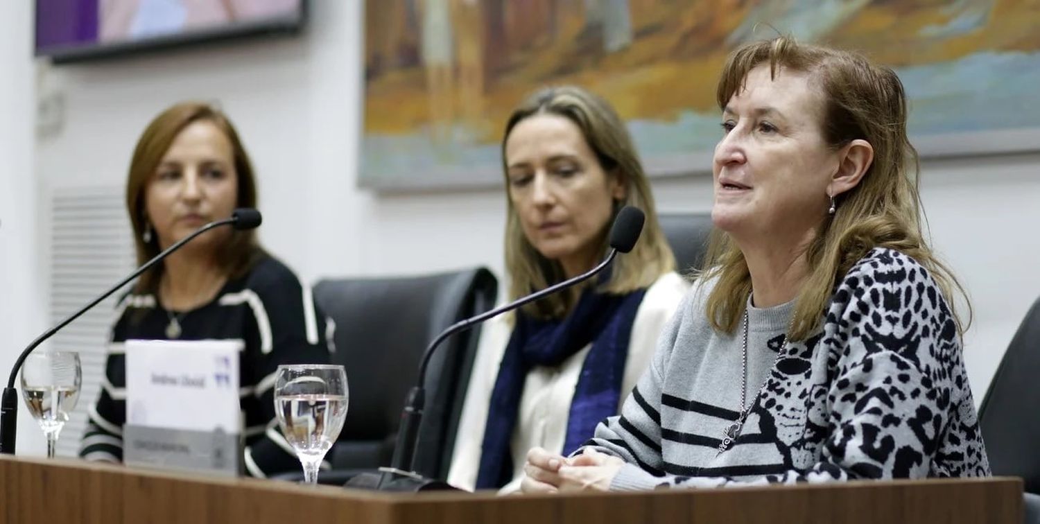 Uboldi, durante su exposición. La acompañaron las investigadoras del Conicet María Soledad López y Andrea Gómez. Crédito: Gentileza Concejo de Santa Fe