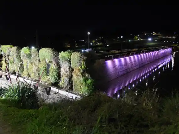 El Murallón del Dique se ilumina de rosa para concientizar sobre el cáncer de mama