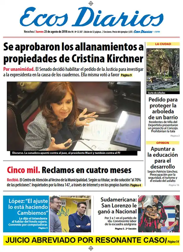 Tapa del 23 de agosto de 2018