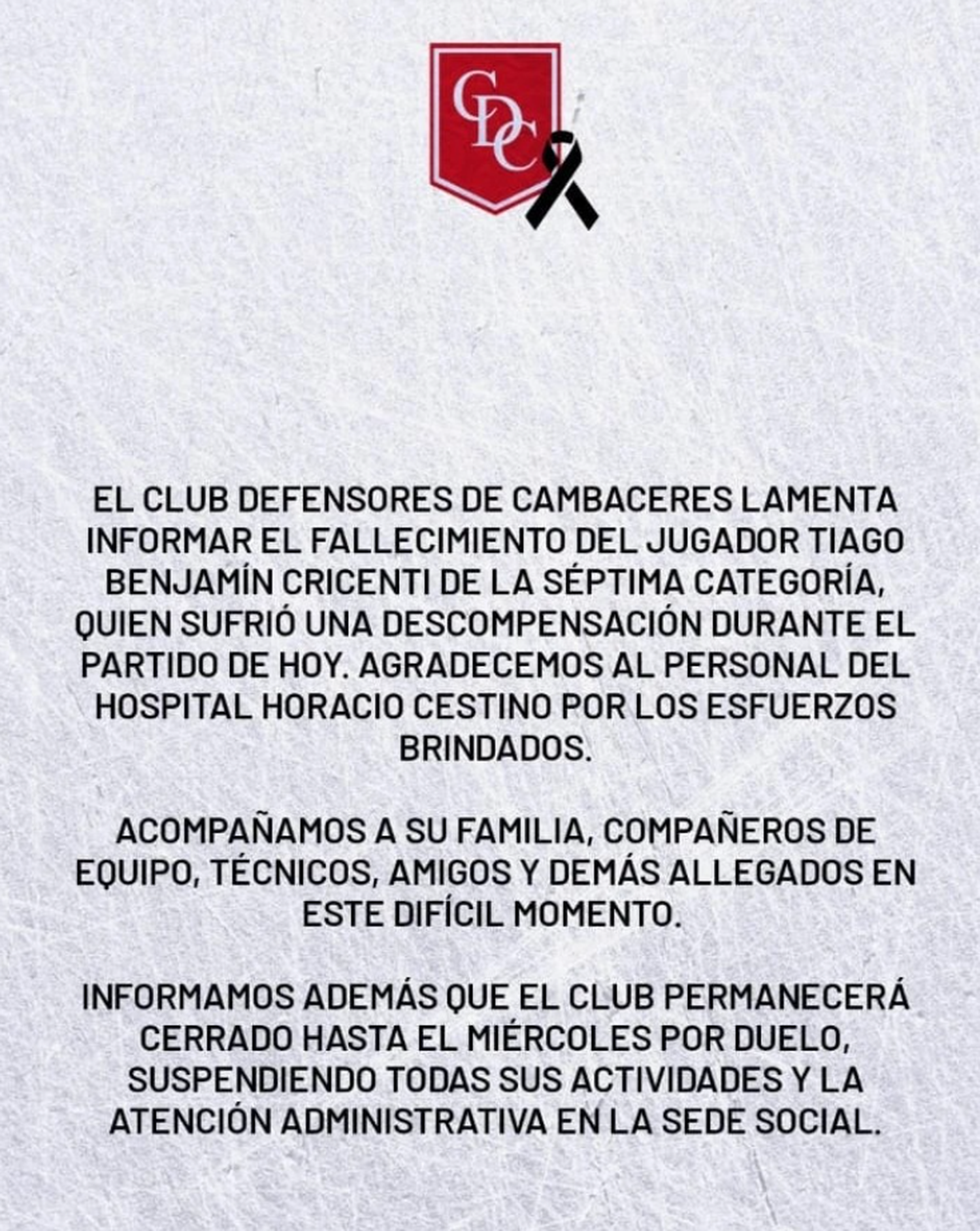 Comunicado por parte del Club