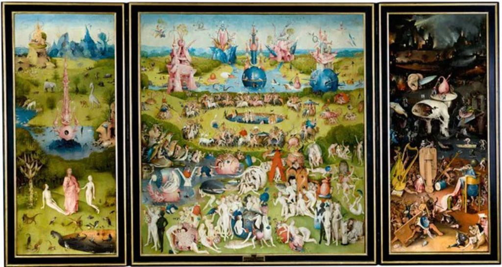 «El jardín de las delicias», un tríptico de Hieronymus van Aeken Bosch o El Bosco, en el que se inspira la muestra.