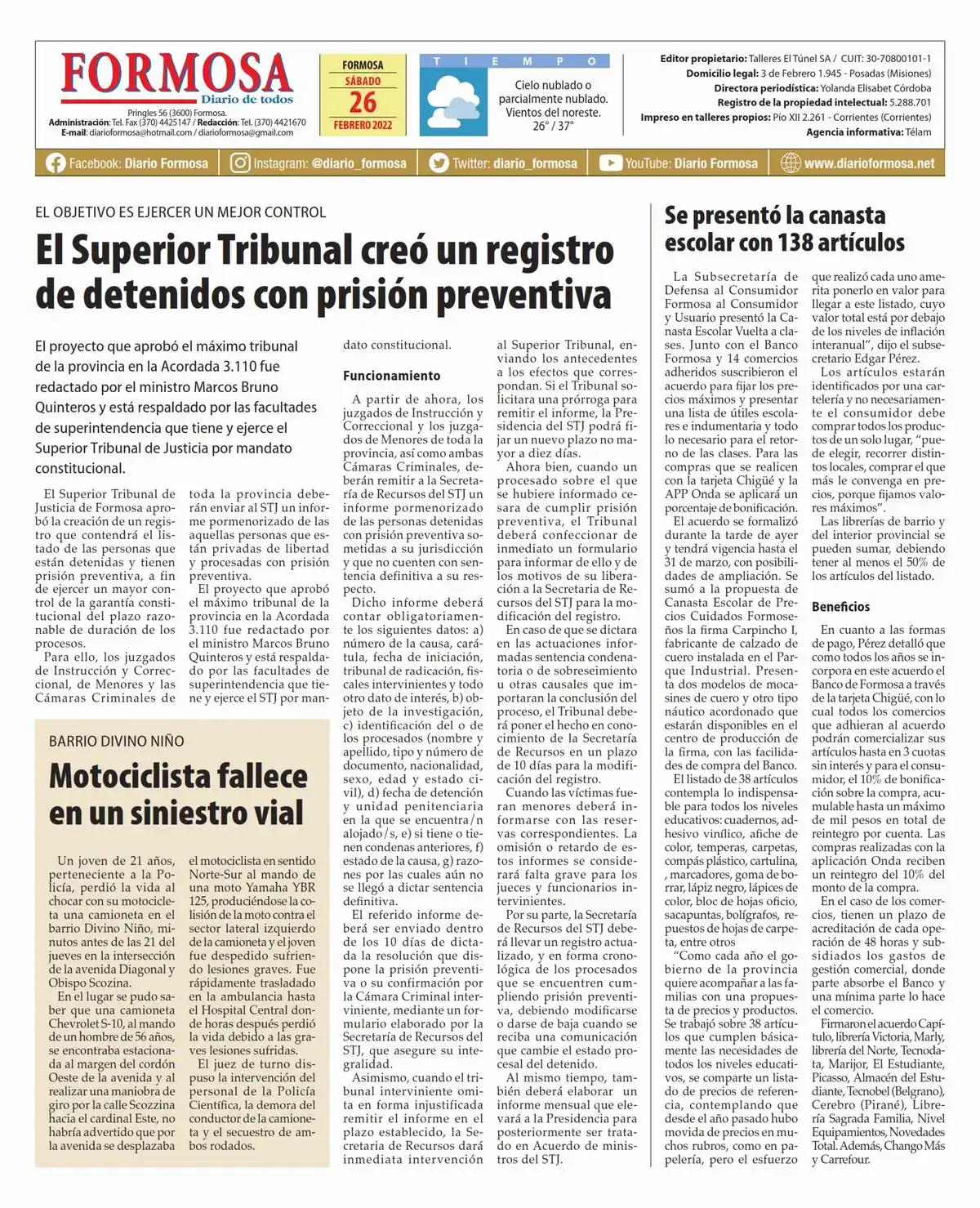 Tapa y Contratapa 26 de febrero de 2022