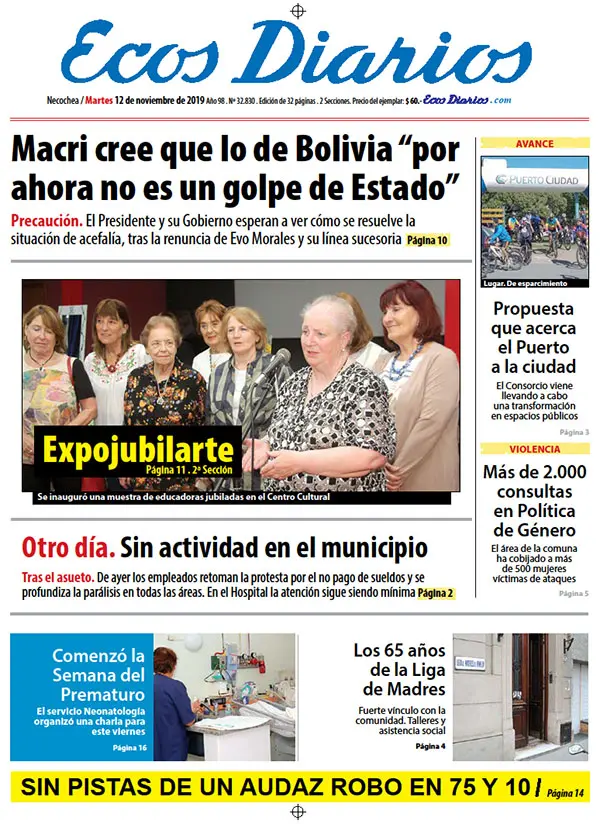 Tapa del 12 de noviembre de 2019