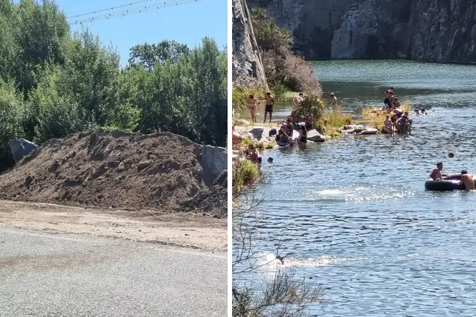 El montículo levantado de un lado y la gente sobre el agua en el otro