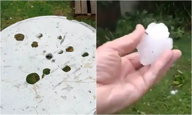 Tormenta severa en Saladillo: Granizo de importante tamaño provocó algunos destrozos